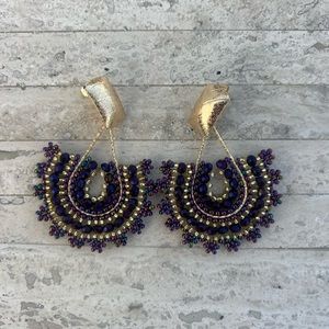 Handmade Colombian Purple Beaded Statement Earrings - Light Weight!